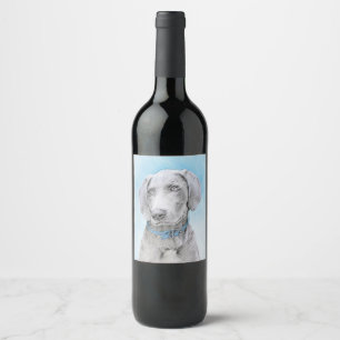 Weimaraner Painting - Kute Original Dog Art Wijn Etiket