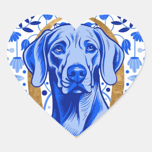 Weimaraner peering thru the letter "O" in Gold Hart Sticker (Voorkant)