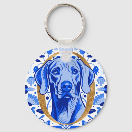 Weimaraner peering thru the letter "O" in Gold Sleutelhanger (Voorkant)