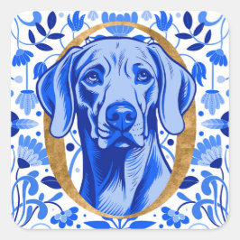 Weimaraner peering thru the letter "O" in Gold Vierkante Sticker