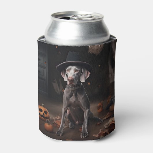 Weimaraner pompoenen Halloween eng Blikjeskoeler (Blikje Voorkant)