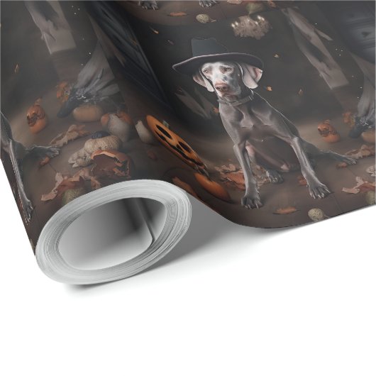 Weimaraner pompoenen Halloween eng Cadeaupapier (Rol Hoek)