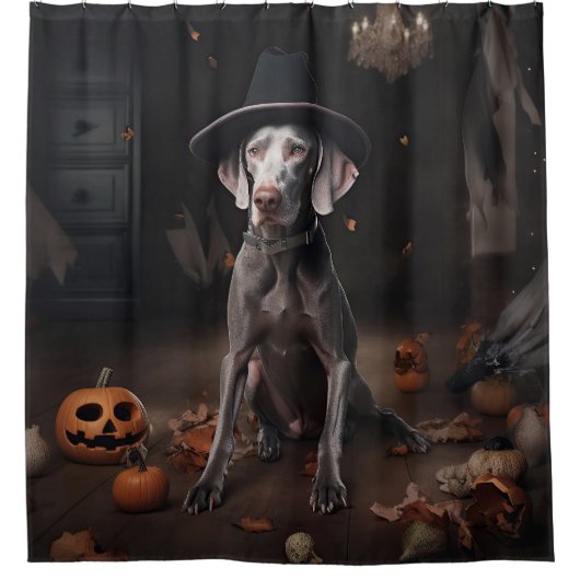 Weimaraner pompoenen Halloween eng Douchegordijn (Voorkant)