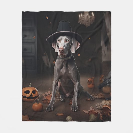 Weimaraner pompoenen Halloween eng Fleece Deken (Voorkant)