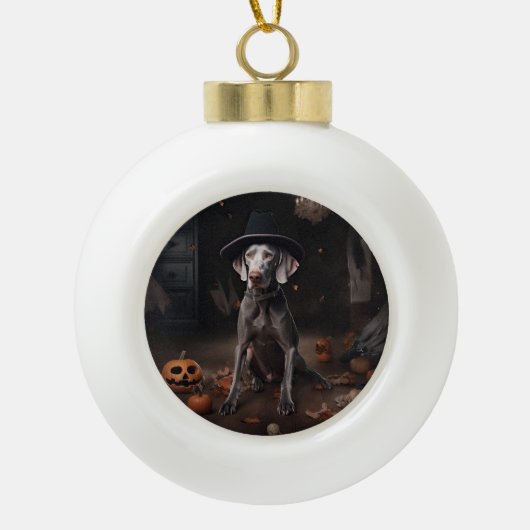 Weimaraner pompoenen Halloween eng Keramische Bal Ornament (Voorkant)