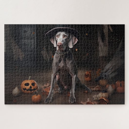 Weimaraner pompoenen Halloween eng Legpuzzel (Horizontaal)