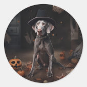 Weimaraner pompoenen Halloween eng Ronde Sticker (Voorkant)