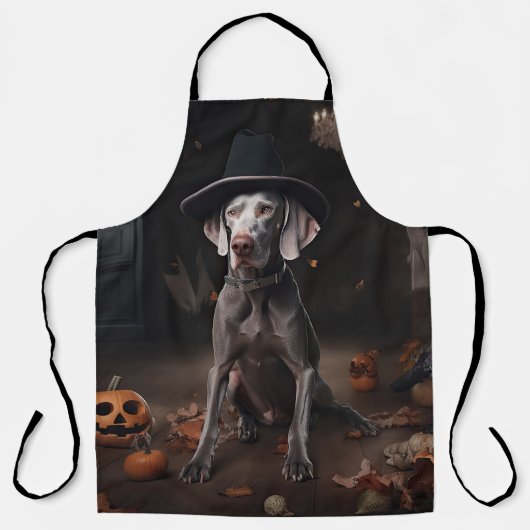 Weimaraner pompoenen Halloween eng Schort (Voorkant)