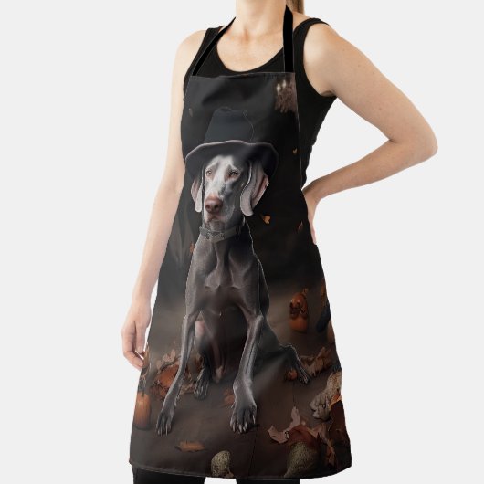 Weimaraner pompoenen Halloween eng Schort (Insitu)