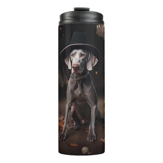 Weimaraner pompoenen Halloween eng Thermosbeker (Voorkant)