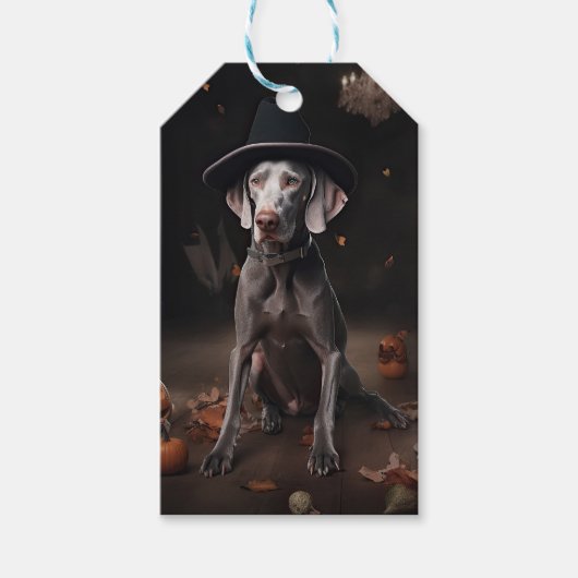 Weimaraner Pompoenen Halloween Griezelen Cadeaulabel (Voorkant)