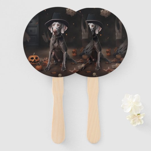 Weimaraner Pompoenen Halloween Griezelen Handwaaier (Voorkant en achterkant)