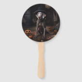 Weimaraner Pompoenen Halloween Griezelen Handwaaier (Voorkant)
