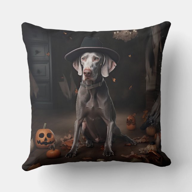 Weimaraner Pompoenen Halloween Griezelen Kussen (Achterkant)