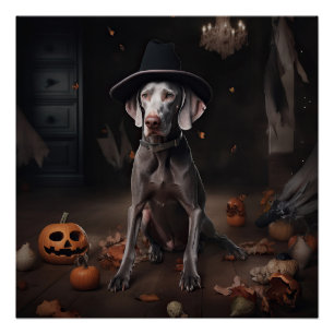 Weimaraner Pompoenen Halloween Griezelen Perfect Poster