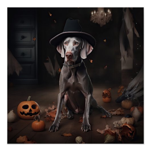 Weimaraner Pompoenen Halloween Griezelen Perfect Poster (Voorkant)