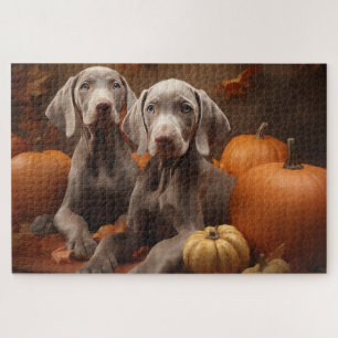 Weimaraner Pup Autumn Delight Pompoen Legpuzzel