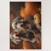 Weimaraner Pup Autumn Delight Pompoen Legpuzzel (Verticaal)