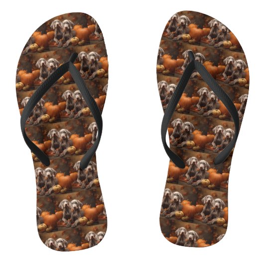 Weimaraner Pup Autumn Delight Pompoen Teenslippers (Voetbed)