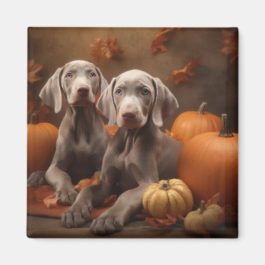 Weimaraner Pup Autumn Delight Pumpkin Magneet (Voorkant)