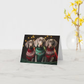 Weimaraner Puppies Kerst Kaart (Gele Bloem)