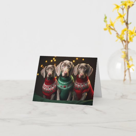 Weimaraner Puppies Kerst Kaart (Gele Bloem)