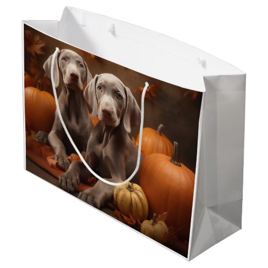 Weimaraner Puppy Herfst Delight Pompoen Groot Cadeauzakje (Achterkant Gekanteld)