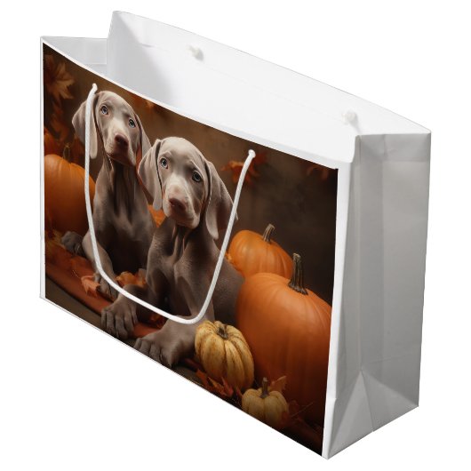 Weimaraner Puppy Herfst Delight Pompoen Groot Cadeauzakje (Voorkant Gekanteld)