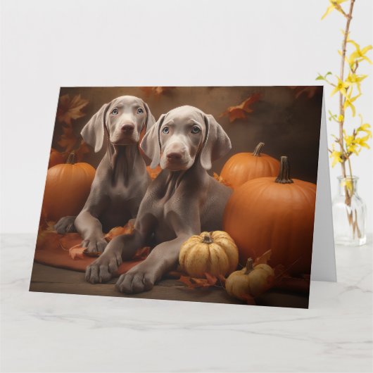 Weimaraner Puppy Herfst Delight Pompoen Kaart (Gele Bloem)