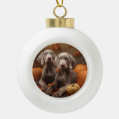 Weimaraner Puppy Herfst Delight Pompoen Keramische Bal Ornament (Voorkant)