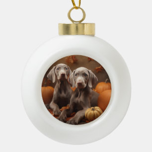 Weimaraner Puppy Herfst Delight Pompoen Keramische Bal Ornament