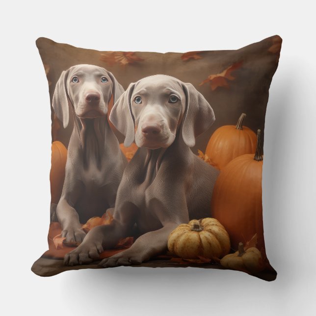 Weimaraner Puppy Herfst Delight Pompoen Kussen (Voorkant)