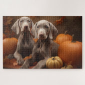Weimaraner Puppy Herfst Delight Pompoen Legpuzzel (Horizontaal)