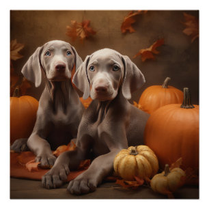 Weimaraner Puppy Herfst Delight Pompoen Perfect Poster