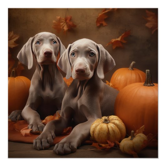 Weimaraner Puppy Herfst Delight Pompoen Perfect Poster (Voorkant)