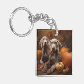 Weimaraner Puppy Herfst Delight Pompoen Sleutelhanger (Voorkant Links)