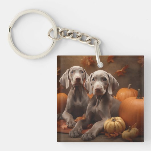 Weimaraner Puppy Herfst Delight Pompoen Sleutelhanger (Voorkant)