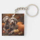 Weimaraner Puppy Herfst Delight Pompoen Sleutelhanger (Achterkant)