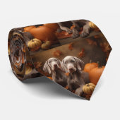 Weimaraner Puppy Herfst Delight Pompoen Stropdas (Opgerold)