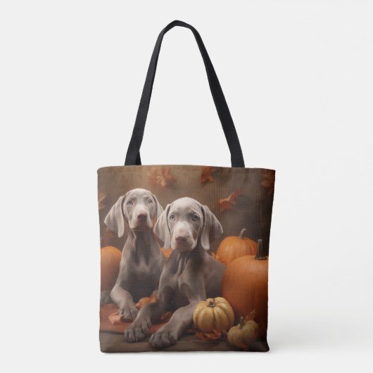 Weimaraner Puppy Herfst Delight Pompoen Tote Bag (Achterkant)