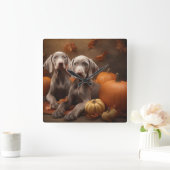 Weimaraner Puppy Herfst Delight Pompoen Vierkante Klok (Huis)