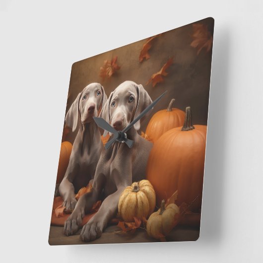 Weimaraner Puppy Herfst Delight Pompoen Vierkante Klok (Hoek)