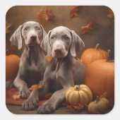 Weimaraner Puppy Herfst Delight Pompoen Vierkante Sticker (Voorkant)