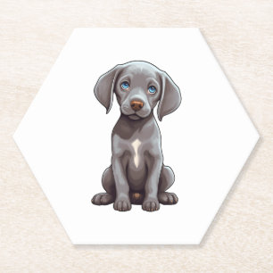 Weimaraner Puppy Leuke Cartoon Portretillustratie Kartonnen Onderzetters