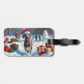 Weimaraner Rent in de Sneeuw met Kerstmuts Bagagelabel (Achterkant horizontaal)