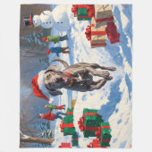 Weimaraner Rent in de Sneeuw met Kerstmuts Fleece Deken (Voorkant)