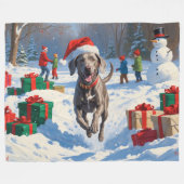 Weimaraner Rent in de Sneeuw met Kerstmuts Fleece Deken (Voorkant (Horizontaal))
