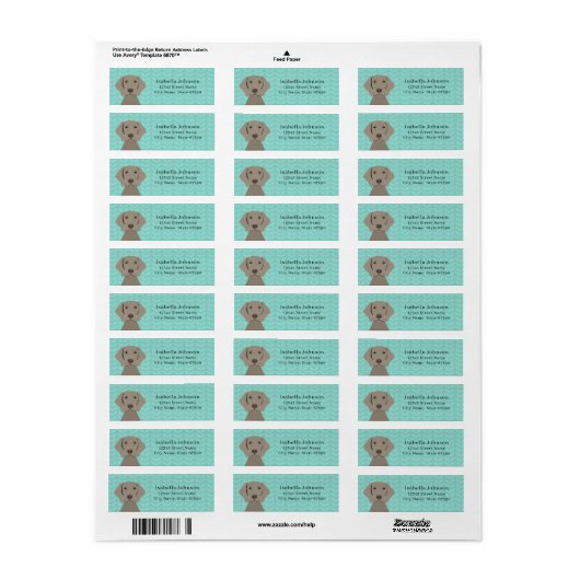 Weimaraner Return Address Labels (Full Sheet)