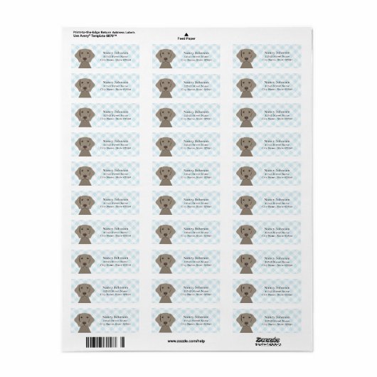 Weimaraner Return Address Labels (Full Sheet)
