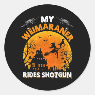 Weimaraner rijdt geschoten grappige Weimaraner hon Ronde Sticker